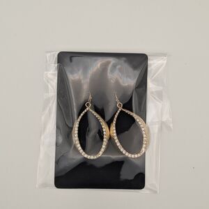 Gold-Tone Teardrop Dangle Earrings with Rhinestones – Sparkly Crystal Hoop Style